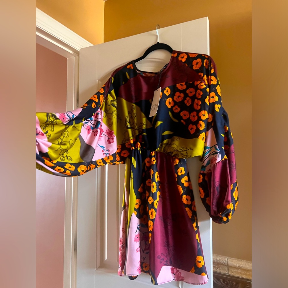 NWT Zara silky gorgeous print long sleeve dress